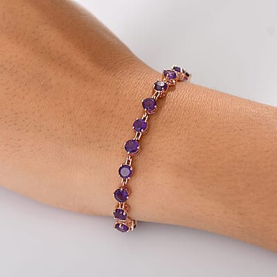 Karis African Amethyst Classic Tennis Bracelet in 18K RG Plated (6.50 In) 8.60 ctw