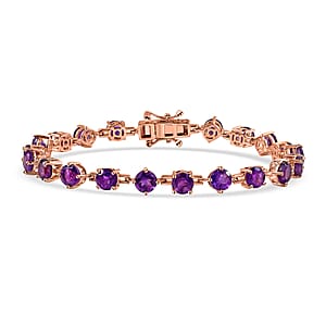 Karis African Amethyst 9.50 ctw Classic Tennis Bracelet in 18K RG Plated (7.25 In)