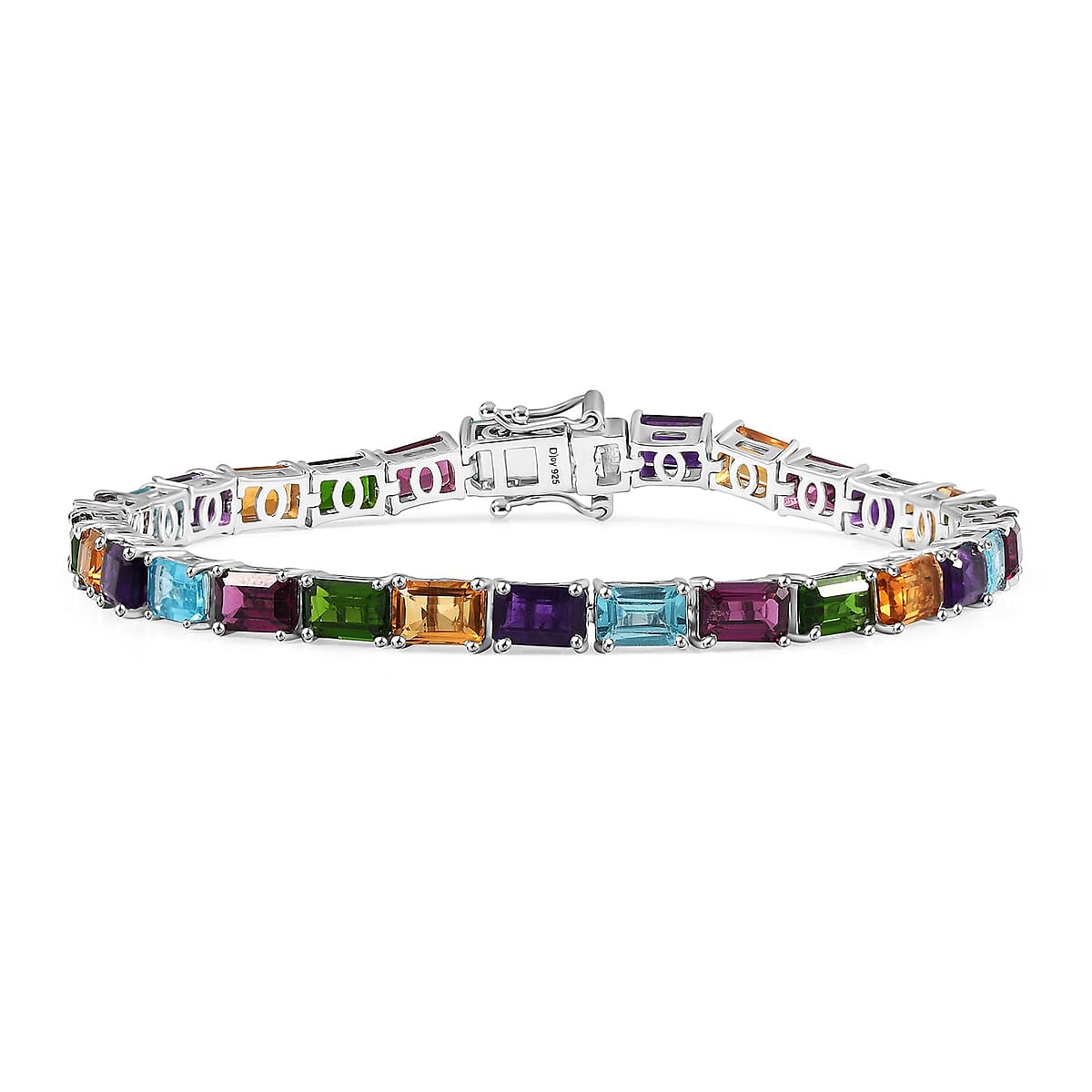 D'Joy Multi Gemstone 17.60 ctw Rainbow Bracelet in Rhodium Over Sterling Silver (7.25 In) image number 0