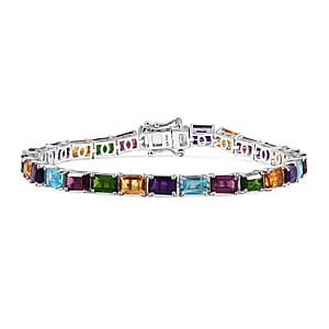 D'Joy Multi Gemstone 17.60 ctw Rainbow Bracelet in Rhodium Over Sterling Silver (7.25 In)
