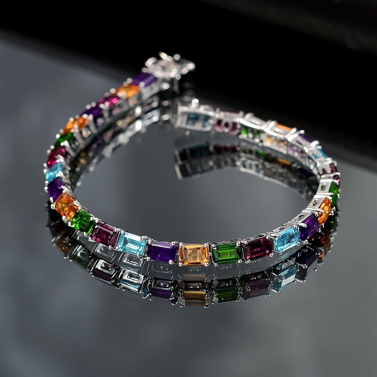 D'Joy Multi Gemstone 17.60 ctw Rainbow Bracelet in Rhodium Over Sterling Silver (7.25 In) image number 1