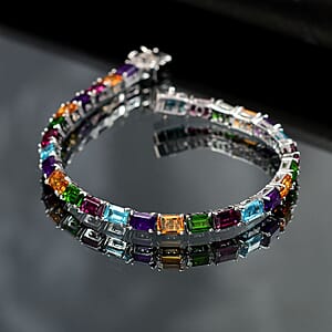 D'Joy Multi Gemstone 17.60 ctw Rainbow Bracelet in Rhodium Over Sterling Silver (7.25 In)