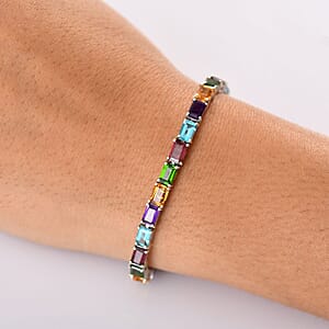 D'Joy Multi Gemstone 17.60 ctw Rainbow Bracelet in Rhodium Over Sterling Silver (7.25 In)