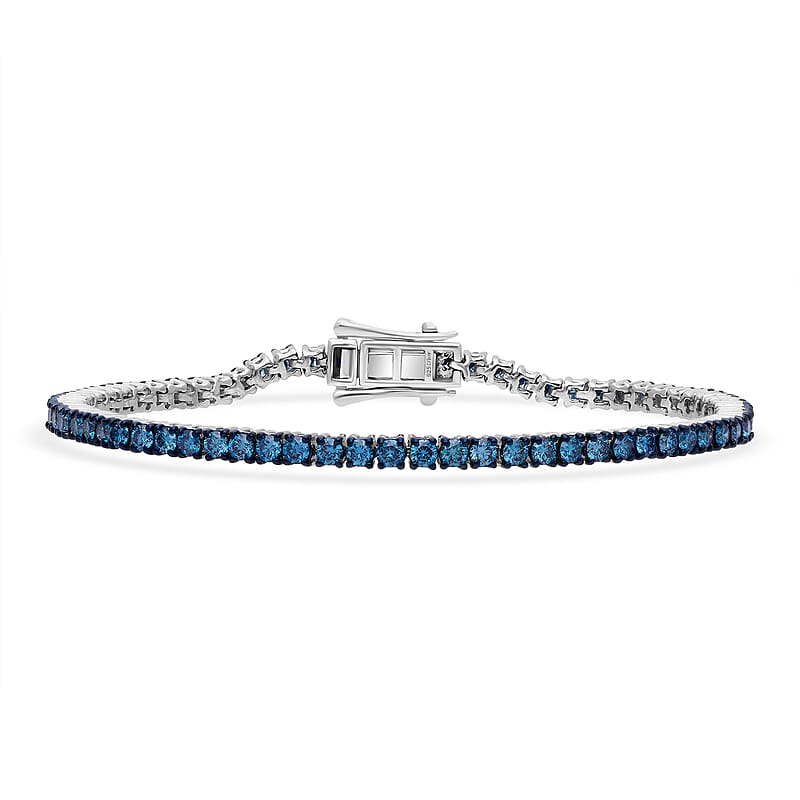 Venice Blue Diamond I1-I2 1.00 ctw Tennis Bracelet in Rhodium Over Sterling Silver (6.50 In)