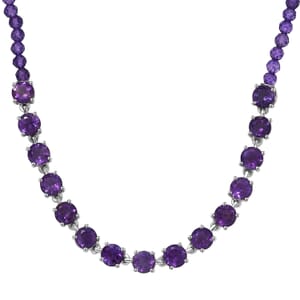 Karis African Amethyst 27.35 ctw Classic Minimalist Necklace in Platinum Bond 18 Inches