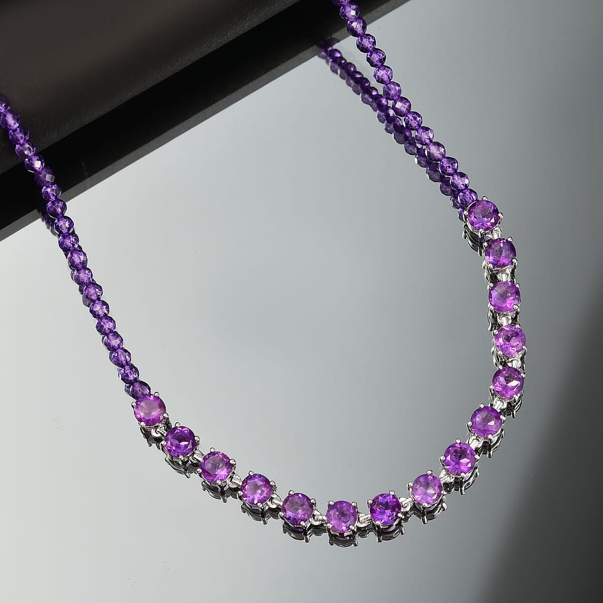 Karis African Amethyst 27.35 ctw Classic Minimalist Necklace in Platinum Bond 18 Inches image number 1