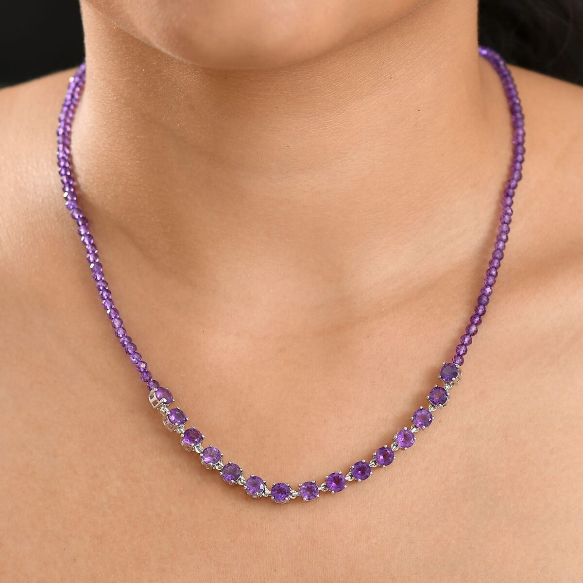 Karis African Amethyst 27.35 ctw Classic Minimalist Necklace in Platinum Bond 18 Inches image number 2