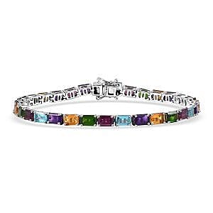 D'Joy Multi Gemstone Rainbow Bracelet 18.00 ctw in Rhodium Over Sterling Silver (8.00 In)