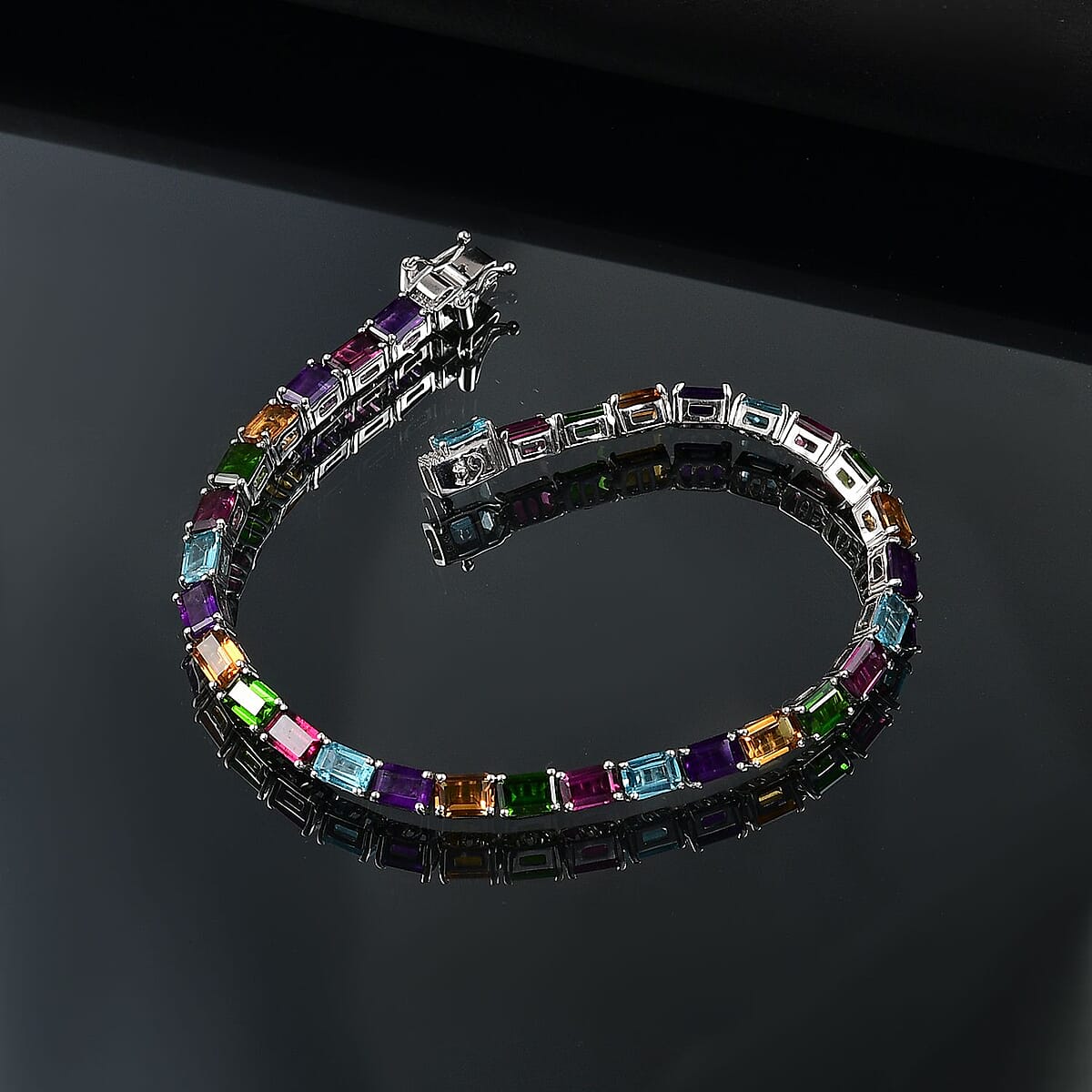 D'Joy Multi Gemstone Rainbow Bracelet 18.00 ctw in Rhodium Over Sterling Silver (8.00 In) image number 1