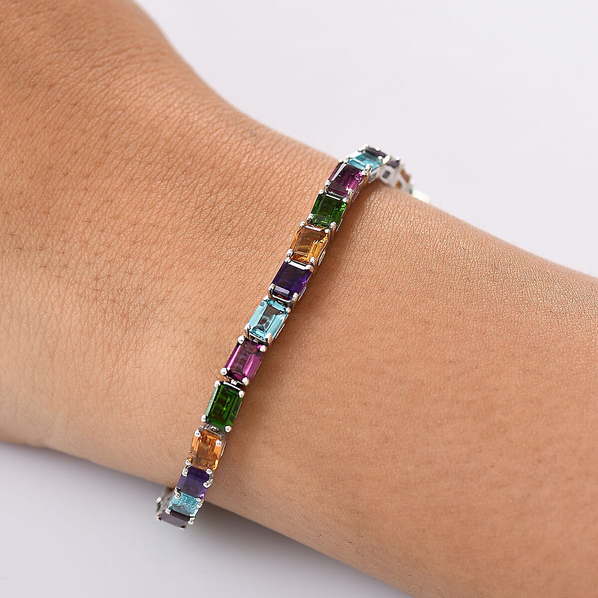 D'Joy Multi Gemstone Rainbow Bracelet 18.00 ctw in Rhodium Over Sterling Silver (8.00 In) image number 2