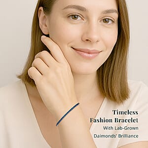 Luxuriant Lab Grown Blue Diamond (IR) SI 3.00 ctw Frozen Grace Bracelet in Rhodium Over Sterling Silver (7.25 In)