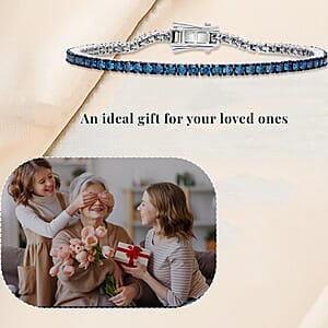 Luxuriant Lab Grown Blue Diamond (IR) SI 3.00 ctw Frozen Grace Bracelet in Rhodium Over Sterling Silver (7.25 In)