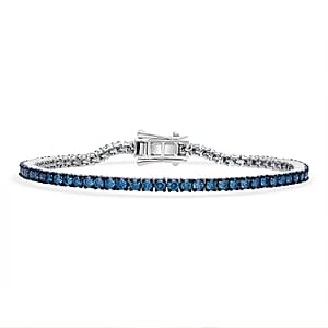Luxuriant Lab Grown Blue Diamond (IR) SI 3.00 ctw Frozen Grace Bracelet in Rhodium Over Sterling Silver (8.00 In)