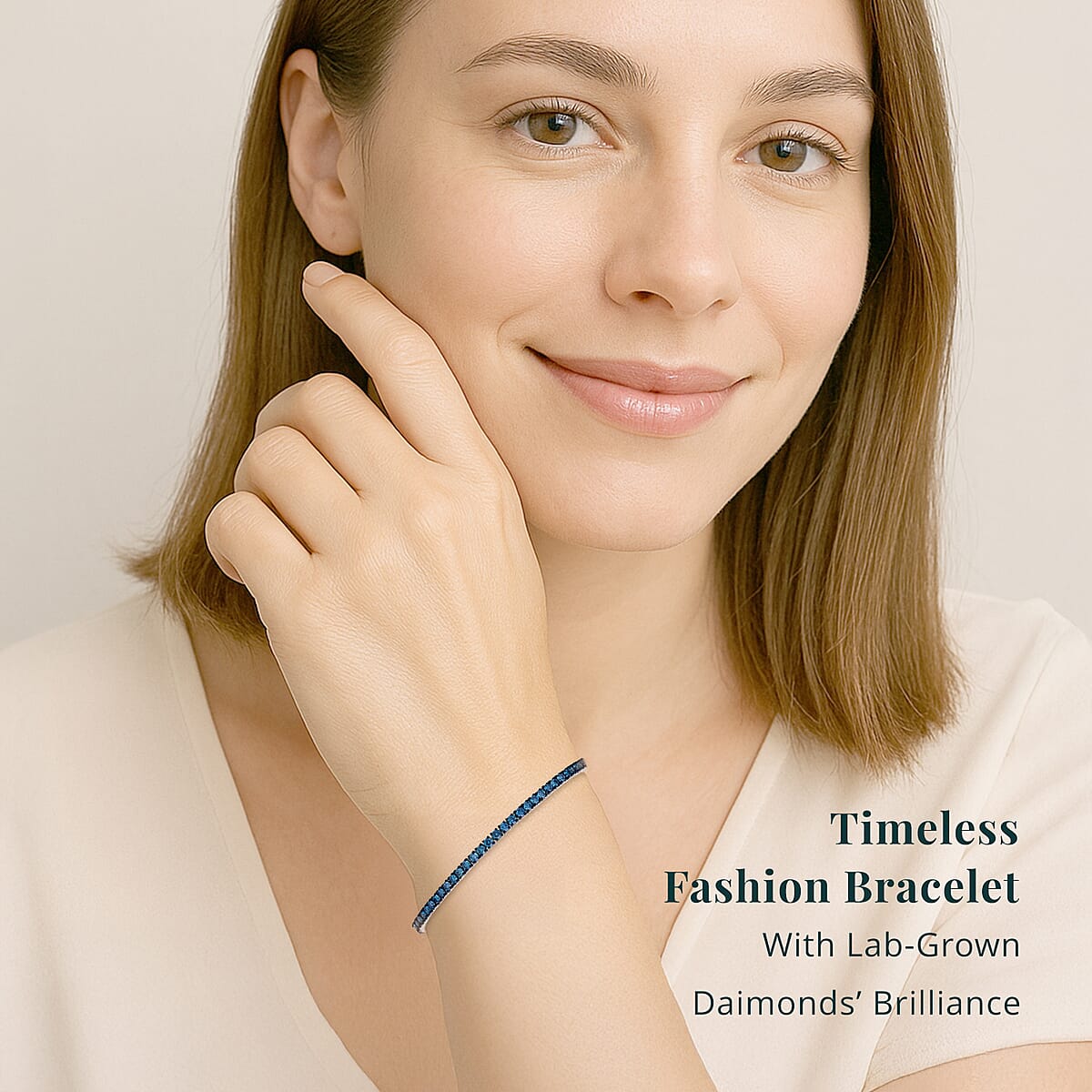 Luxuriant Lab Grown Blue Diamond (IR) SI 3.00 ctw Frozen Grace Bracelet in Rhodium Over Sterling Silver (8.00 In) image number 1