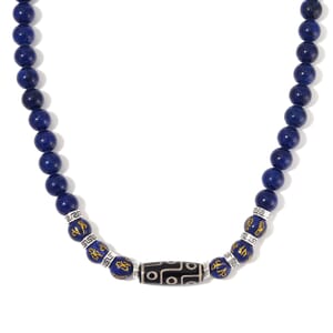 Agate and Lapis Lazuli 305 ctw Necklace 18-20 Inches in Silvertone