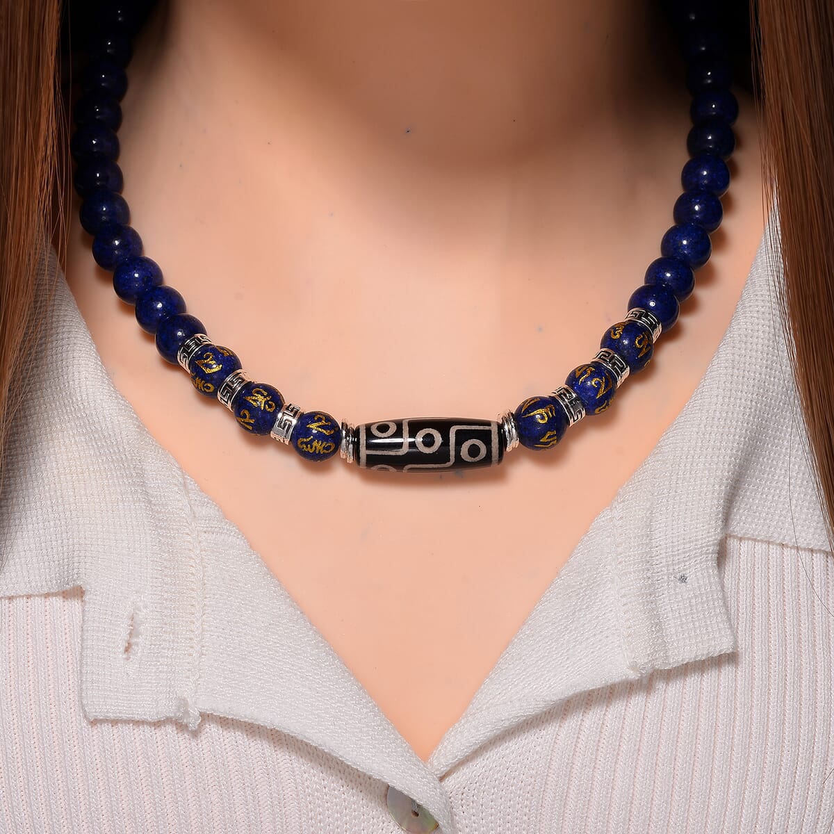 Agate and Lapis Lazuli 305 ctw Necklace 18-20 Inches in Silvertone image number 1