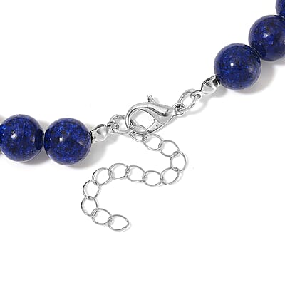 Nine Eyed Agate Dzi Beads and Lapis Lazuli 305 ctw Necklace 18-20 Inches in Silvertone
