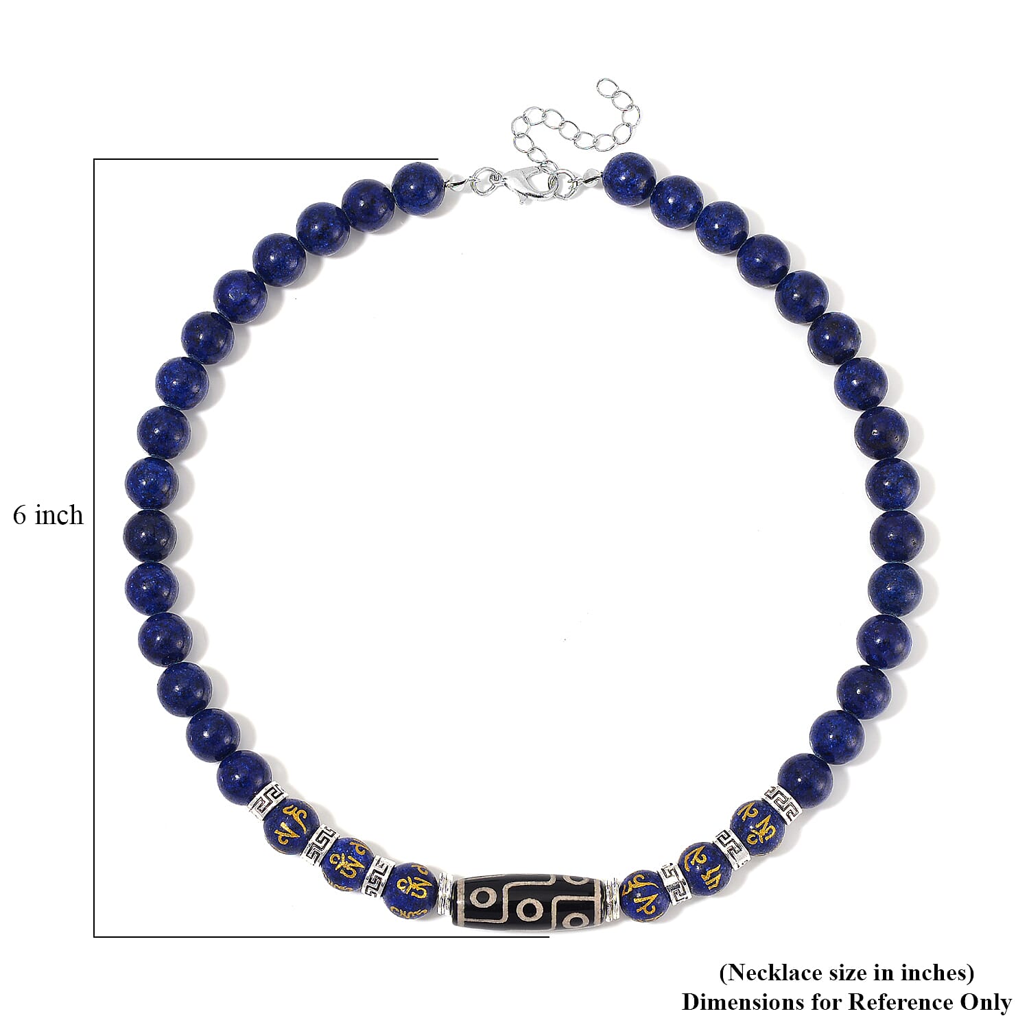 Nine Eyed Agate Dzi Beads and Lapis Lazuli 305 ctw Necklace 18-20 Inches in Silvertone