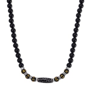 Agate and Black Obsidian 305 ctw Necklace 18-20 Inches in Silvertone