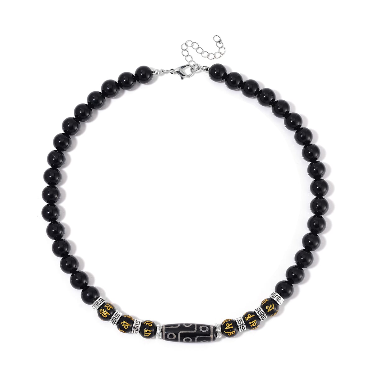 Agate and Black Obsidian 305 ctw Necklace 18-20 Inches in Silvertone image number 2