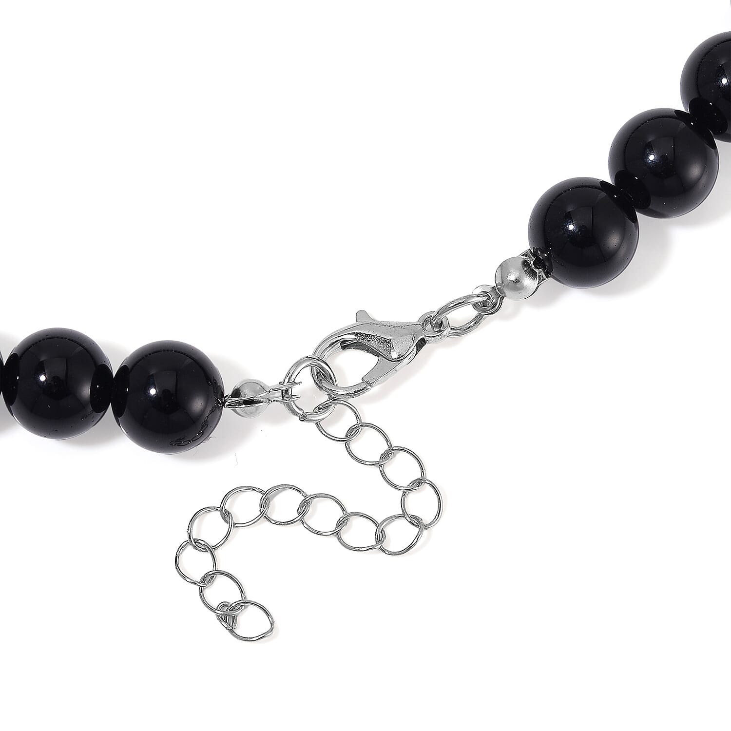 Nine Eyed Agate Dzi Beads and Black Obsidian 305 ctw Necklace 18-20 Inches in Silvertone