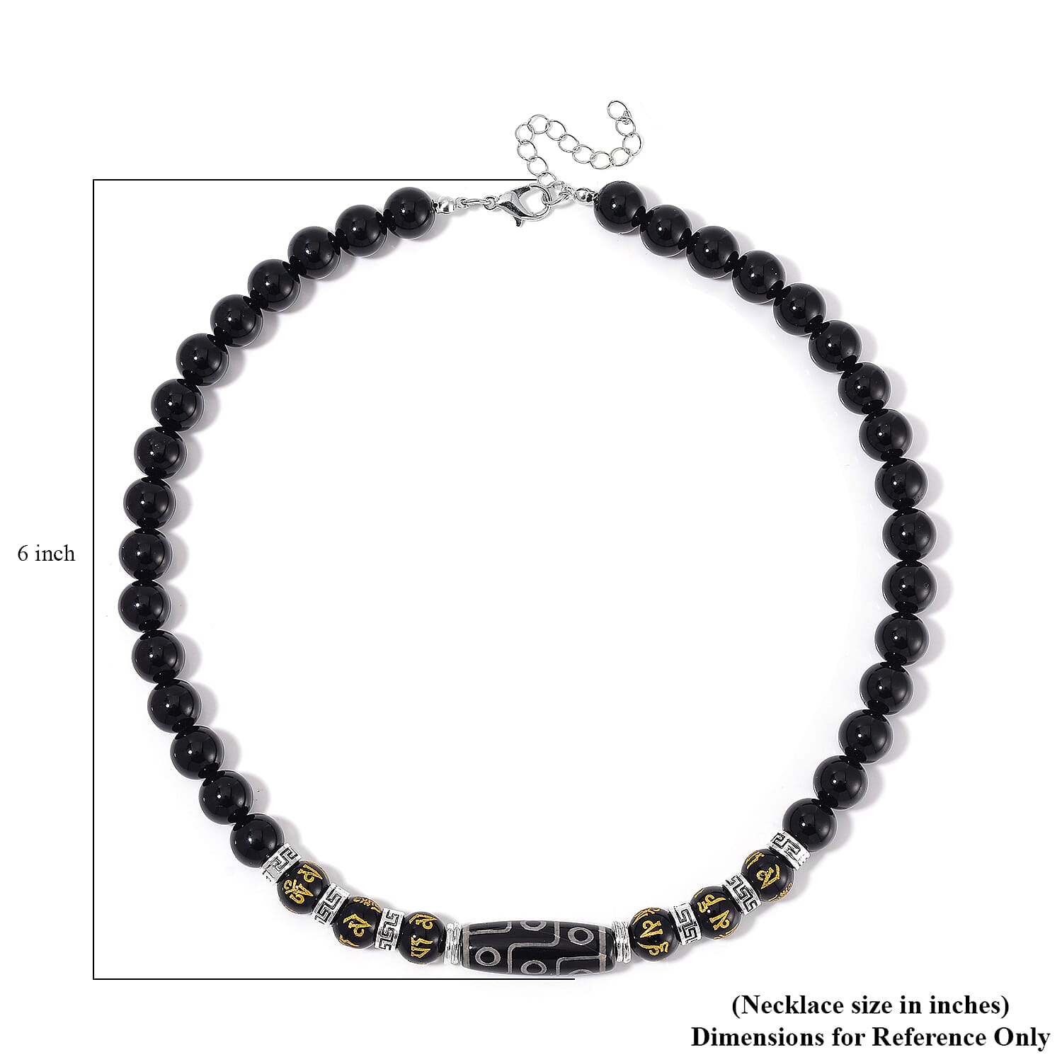 Nine Eyed Agate Dzi Beads and Black Obsidian 305 ctw Necklace 18-20 Inches in Silvertone