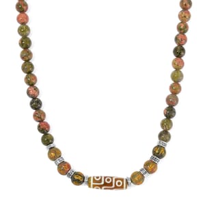Agate, Unakite Necklace (18-20 Inches) in Silvertone 305.00 ctw