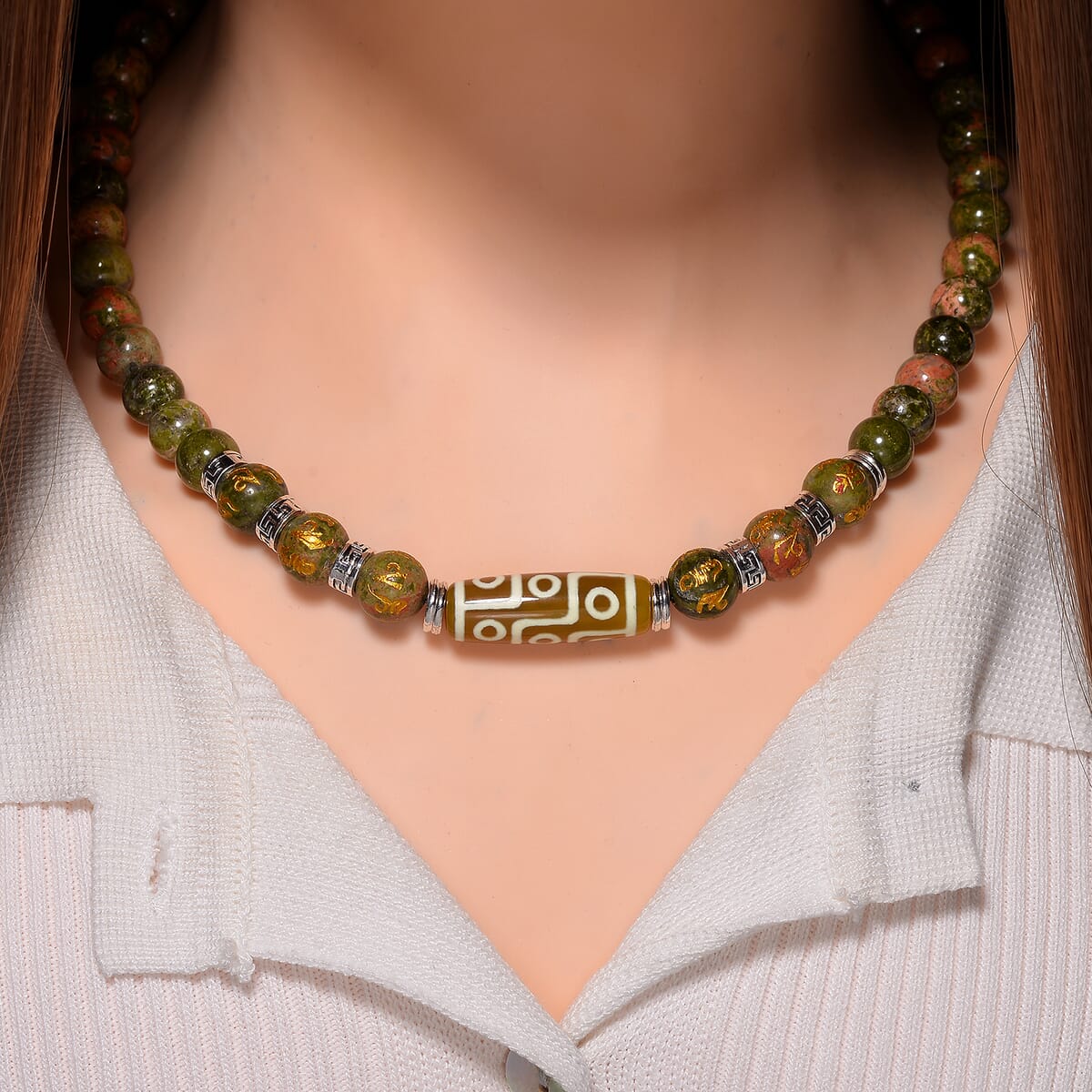 Agate, Unakite Necklace (18-20 Inches) in Silvertone 305.00 ctw image number 1