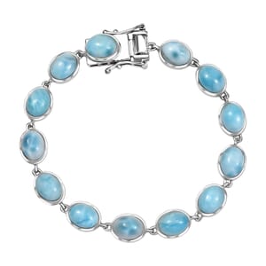 D'Joy Premium Larimar 20.90 ctw Dolphin Dance Bracelet in Rhodium Over Sterling Silver (6.50 In)