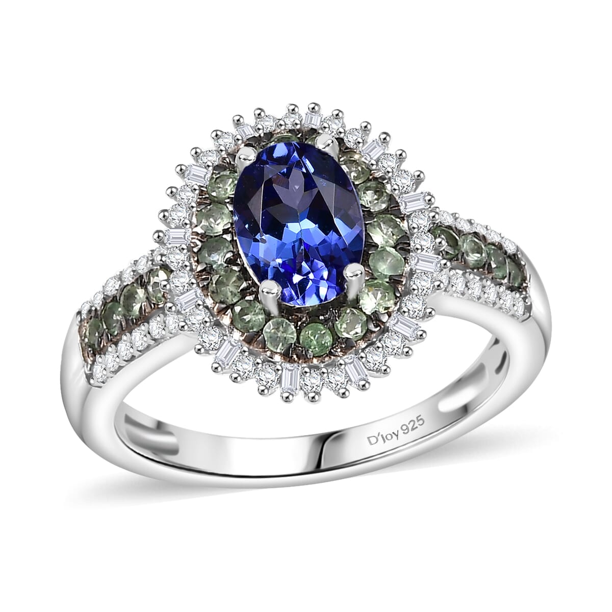 D'Joy AAA Tanzanite, Tsavorite Garnet and Diamond 1.75 ctw Celestial Glow Ring in Rhodium Over Sterling Silver (Size 10.0) image number 0