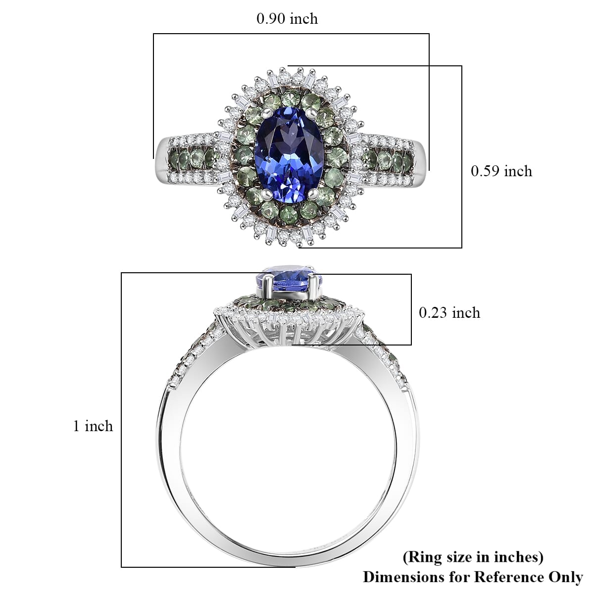 D'Joy AAA Tanzanite, Tsavorite Garnet and Diamond 1.75 ctw Celestial Glow Ring in Rhodium Over Sterling Silver (Size 10.0) image number 5