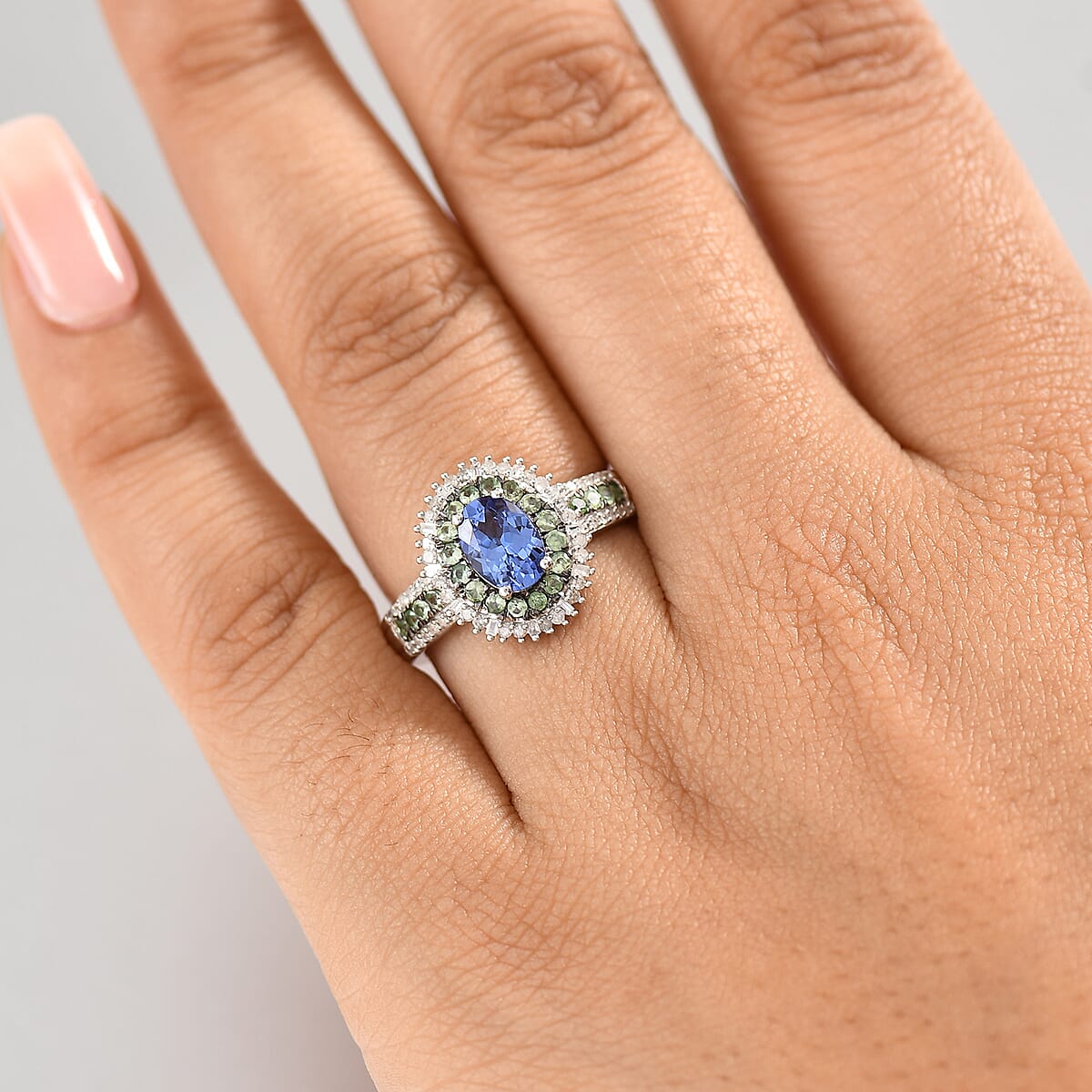 D'Joy AAA Tanzanite, Tsavorite Garnet and Diamond 1.75 ctw Celestial Glow Ring in Rhodium Over Sterling Silver (Size 9.0) image number 2