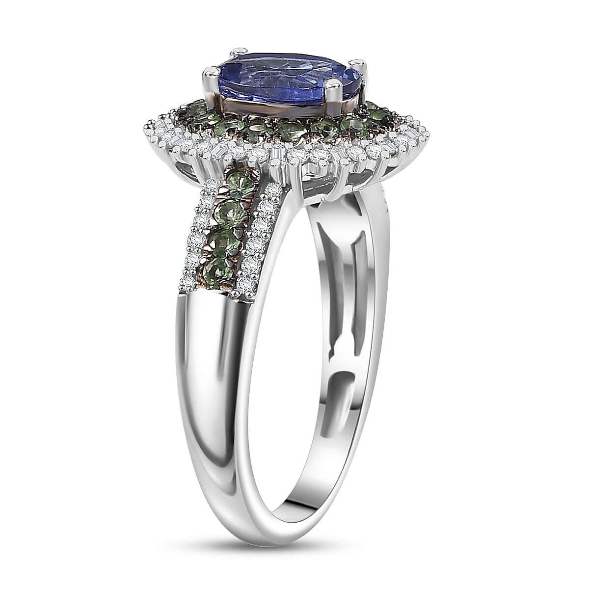 D'Joy AAA Tanzanite, Tsavorite Garnet and Diamond 1.75 ctw Celestial Glow Ring in Rhodium Over Sterling Silver (Size 9.0) image number 3