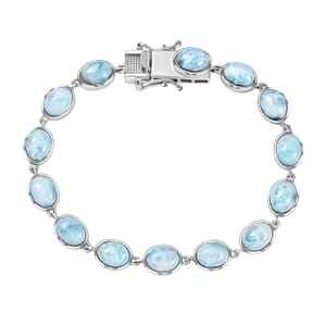 D'Joy Premium Larimar 24.15 ctw Dolphin Dance Bracelet in Rhodium Over Sterling Silver (7.25 In)
