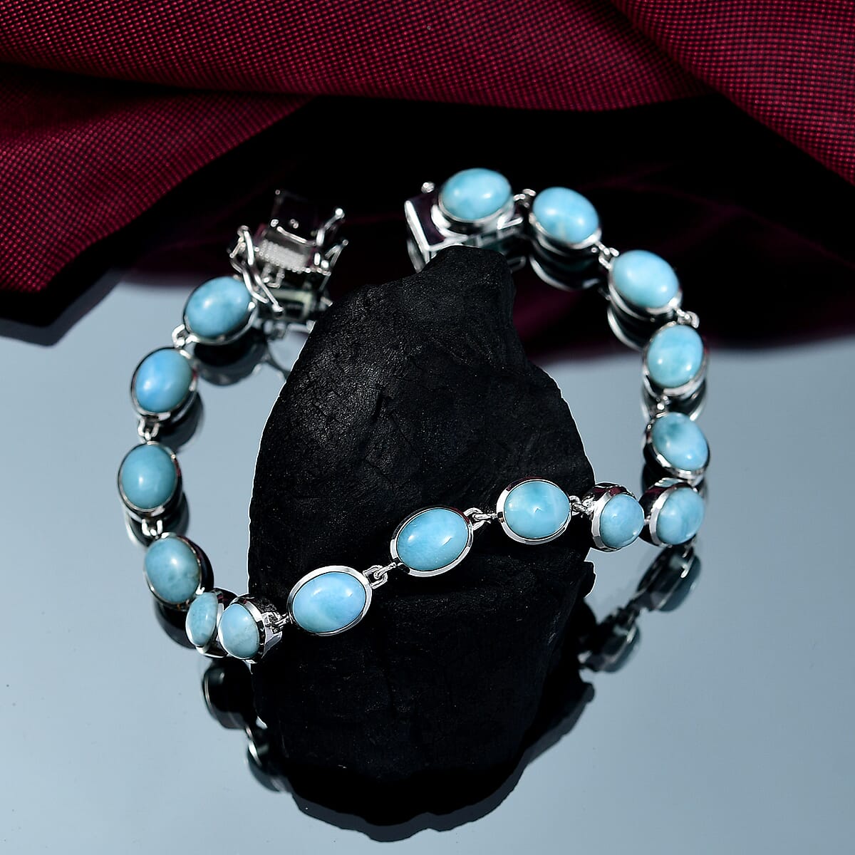 D'Joy Premium Larimar 25.75 ctw Dolphin Dance Bracelet in Rhodium Over Sterling Silver (8.00 In) image number 1
