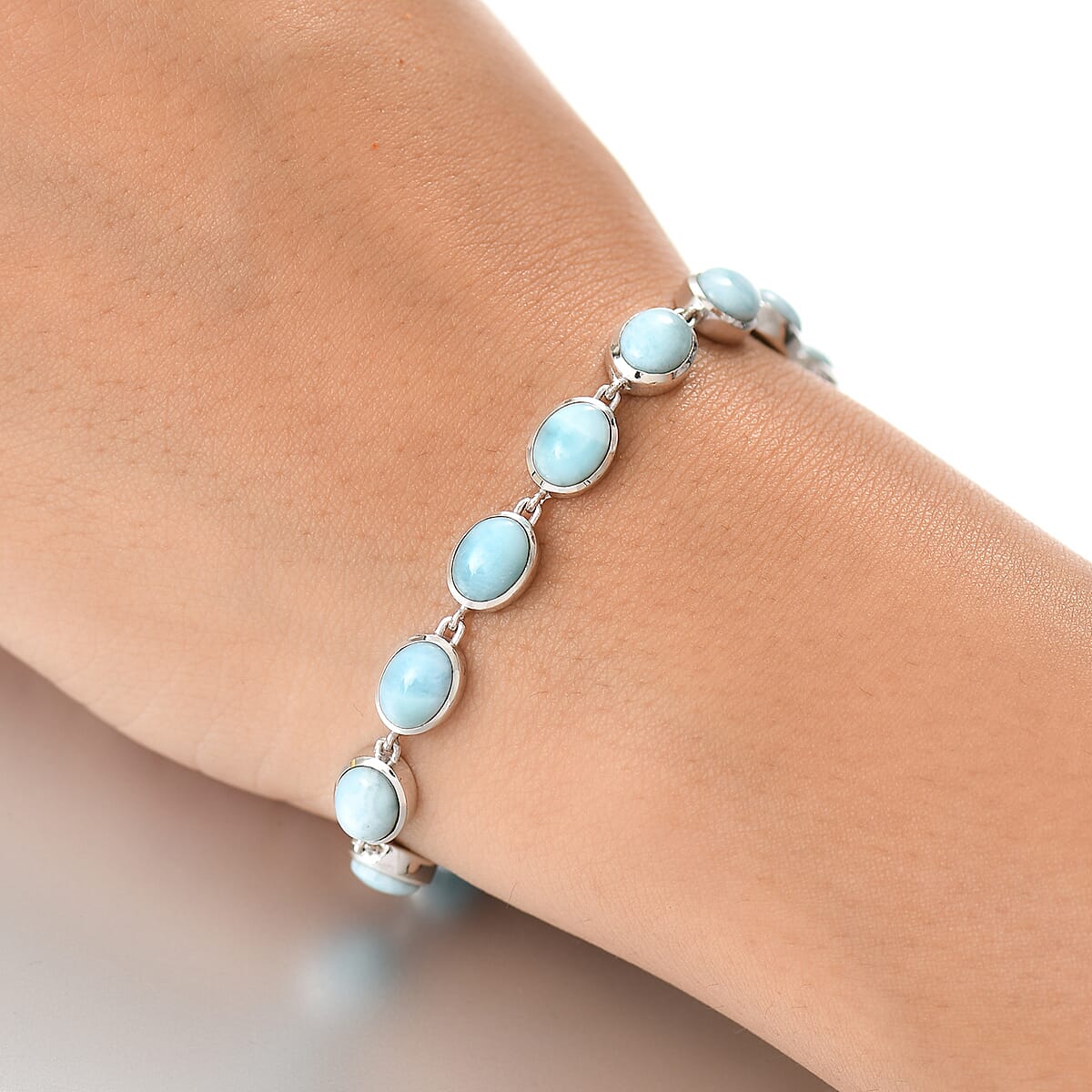D'Joy Premium Larimar 25.75 ctw Dolphin Dance Bracelet in Rhodium Over Sterling Silver (8.00 In) image number 2