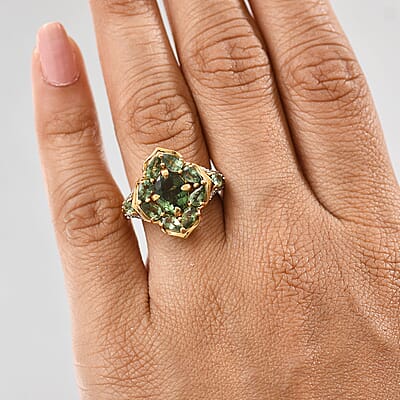D'Joy Premium Malagasy Pine Apatite and White Zircon 4.50 ctw Whispering Bloom Ring in 18K Vermeil Yellow Gold Over Sterling Silver (Size 10.0)