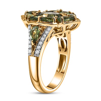 D'Joy Premium Malagasy Pine Apatite and White Zircon 4.50 ctw Whispering Bloom Ring in 18K Vermeil Yellow Gold Over Sterling Silver (Size 10.0)