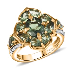 D'Joy Premium Malagasy Pine Apatite and White Zircon 4.50 ctw Whispering Bloom Ring in 18K Vermeil Yellow Gold Over Sterling Silver (Size 7.0)