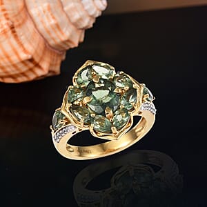 D'Joy Premium Malagasy Pine Apatite and White Zircon 4.50 ctw Whispering Bloom Ring in 18K Vermeil Yellow Gold Over Sterling Silver (Size 8.0)