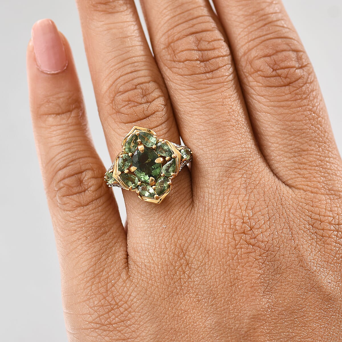 D'Joy Premium Malagasy Pine Apatite and White Zircon 4.50 ctw Whispering Bloom Ring in 18K Vermeil Yellow Gold Over Sterling Silver (Size 8.0) image number 2