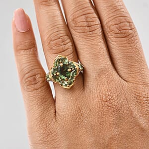 D'Joy Premium Malagasy Pine Apatite and White Zircon 4.50 ctw Whispering Bloom Ring in 18K Vermeil Yellow Gold Over Sterling Silver (Size 9.0)