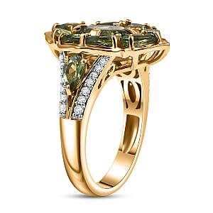 D'Joy Premium Malagasy Pine Apatite and White Zircon 4.50 ctw Whispering Bloom Ring in 18K Vermeil Yellow Gold Over Sterling Silver (Size 9.0)