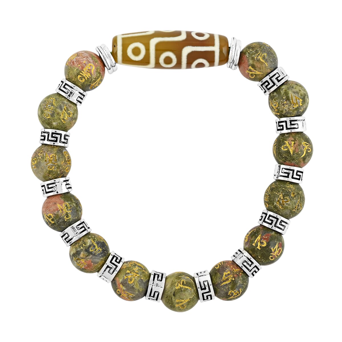 Agate and Unakite Beaded 135 ctw Stretch Bracelet image number 0