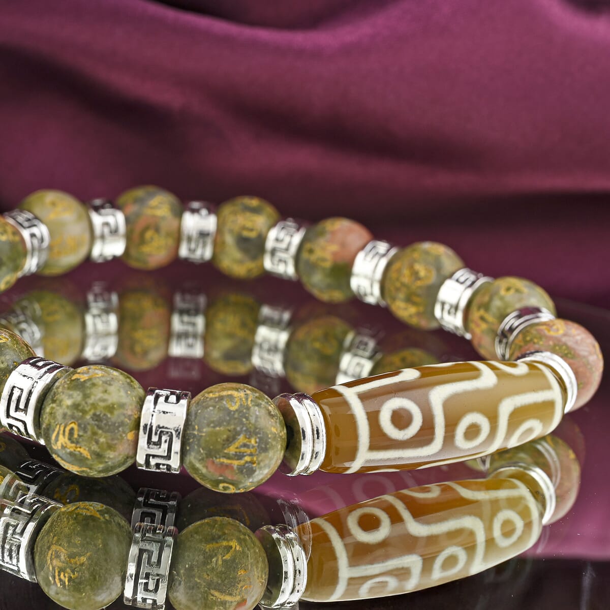 Agate and Unakite Beaded 135 ctw Stretch Bracelet image number 1