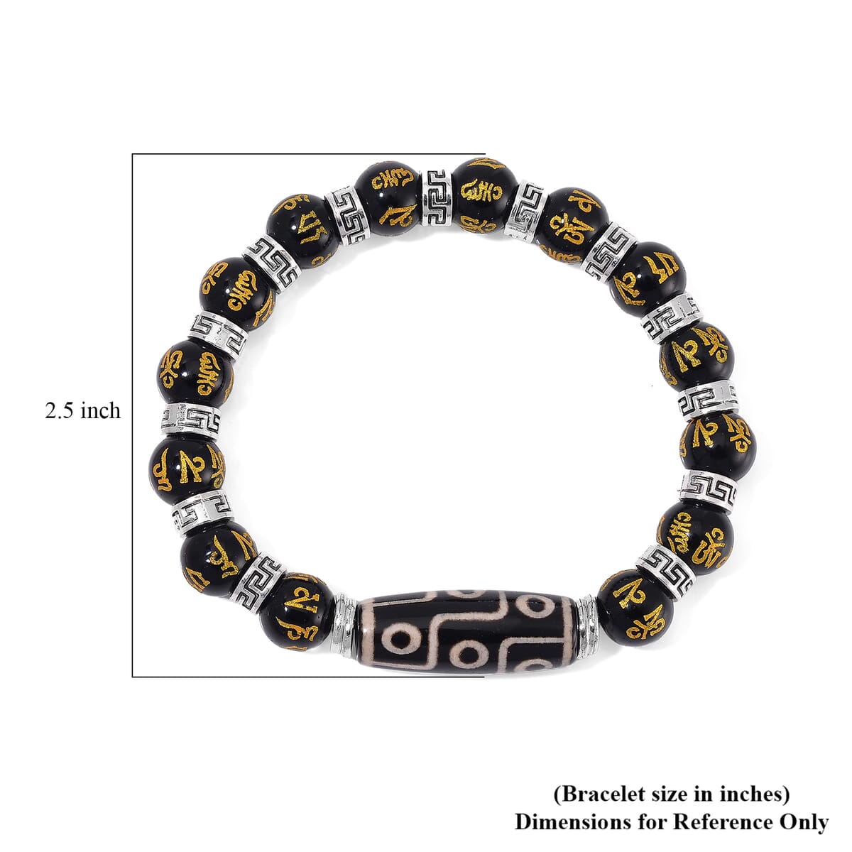 Agate and Black Obsidian 135 ctw Feng Shui Beaded Stretch Bracelet in Silvertone image number 4