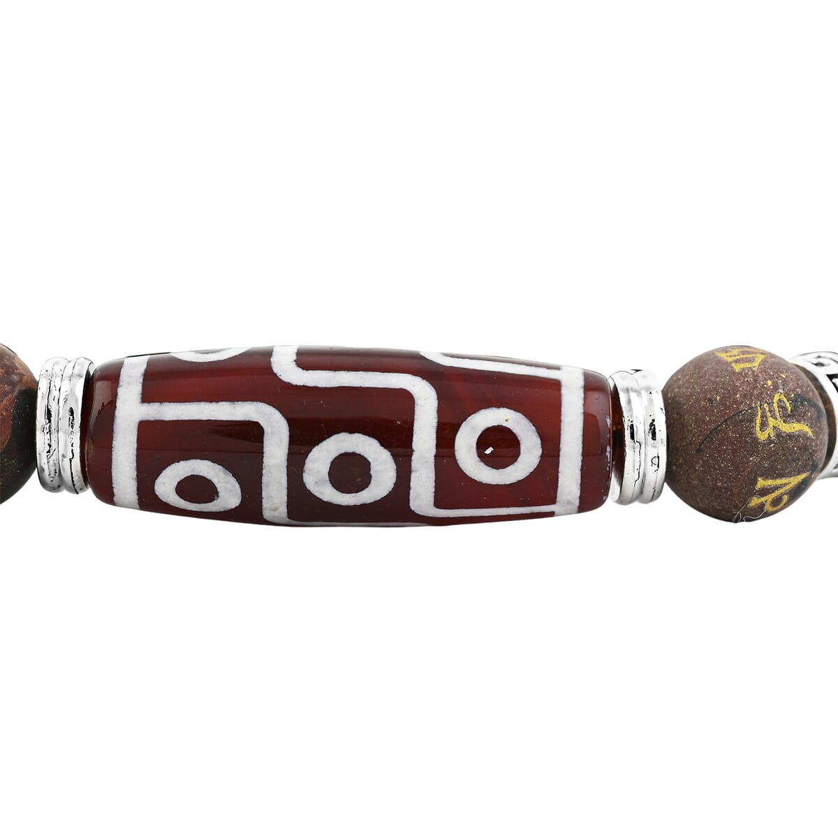 Nine Eyed Agate Dzi Beads and Picasso Jasper 135 ctw Beaded Stretch Bracelet image number 2