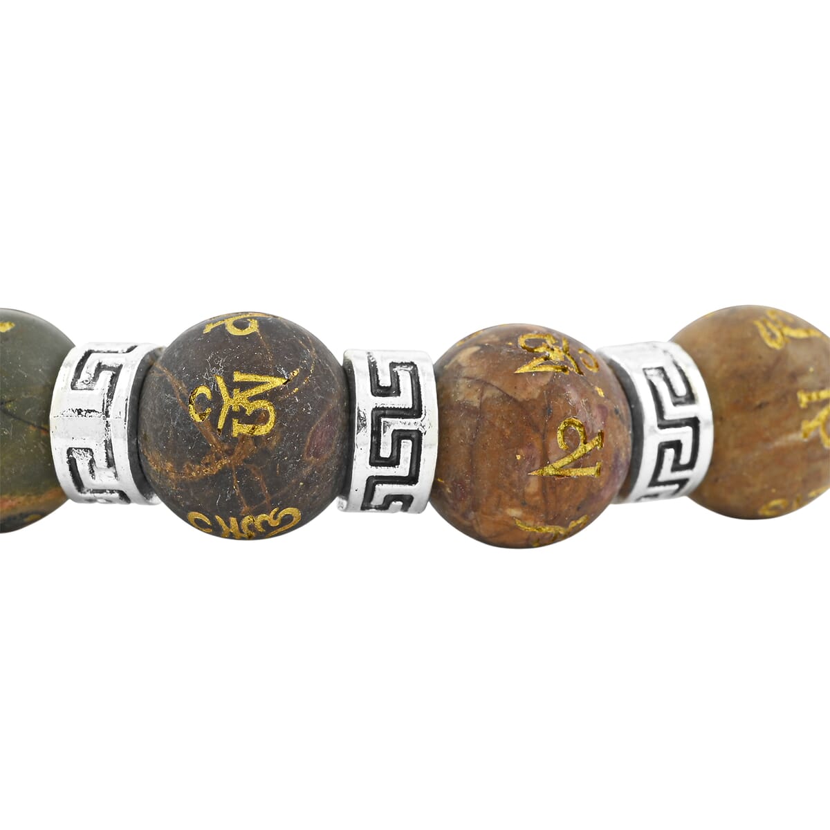 Nine Eyed Agate Dzi Beads and Picasso Jasper 135 ctw Beaded Stretch Bracelet image number 3