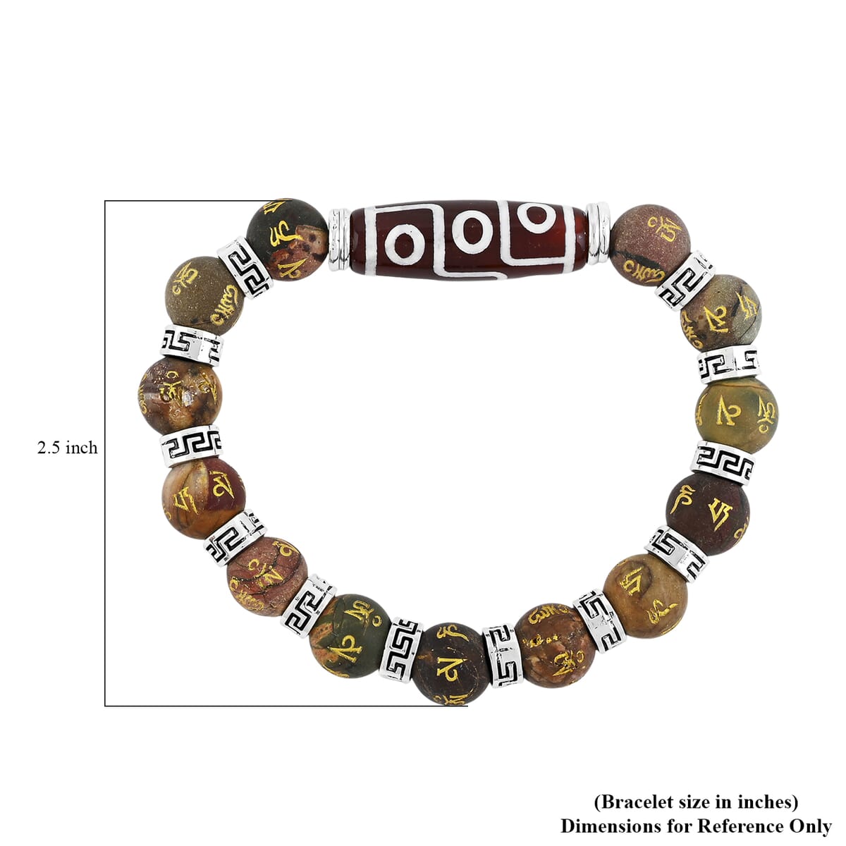 Nine Eyed Agate Dzi Beads and Picasso Jasper 135 ctw Beaded Stretch Bracelet image number 4