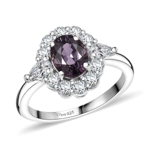D'Joy Royal Lavender Spinel and Moissanite 2.20 ctw Floral Ring in Rhodium Over Sterling Silver (Size 10.0)
